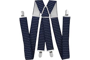 ‎AXY axy® Men's Braces Wide 3.5 cm with 4 Strong Clips X-Shape HT352 (Black/Blue/White Dots)