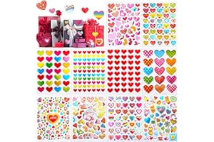 JULMELON 6000 Pieces Love Heart Stickers Glitter Colorful Heart Stickers for Kids Craft Scrapbook Envelopes Decorative Heart Stickers Bulk for Valentine's Day Anniversaries Wedding Party Favors