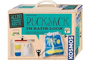 KOSMOS BASTELN KOSMOS 604332 AllesKönnerKiste Rucksack im Batik-Look, DIY-Bastelset ab 7 Jahre, trendiger Leinenrucksack, Motive selbst gestalten, Jute-Beutel für Kinder selbst bemalen