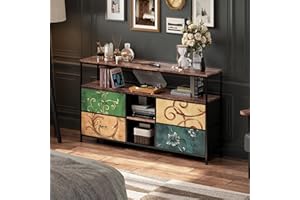 JiaOyu Mobile TV con illuminazione a LED e 4 cassetti in tessuto, per TV fino a 55 pollici, tavolo TV multifunzione con scomparti aperti per soggiorno (colore / 4 cassetti, 137 cm)