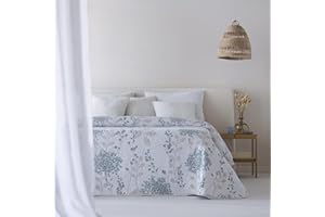 ETHERE MAISON Colcha Jacquard Reversible algodón Chiara Azul Cama 135 cm - 235X270 cm