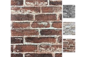 YU LI 3DH 10PCS 3D Wall Panels Peel and Stick Foam 3D Brick Wallpaper Peel and Stick Red Faux Stone Wall Panel Self-Adhesive Wallpaper (10PCS, Red)