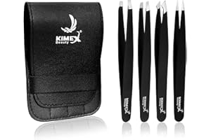 KIMEX LONDON Kimex Tweezers for Eyebrows - Professional Stainless Steel Slanted and Pointed Tip Hair Tweezers Set for Ingrown Hair, Blackhead Removal, Eyelash Extension, Eyebrows Plucking Beauty Tool for Women