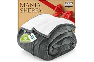 Utopia Bedding Manta Sherpa - Manta Reversible de Forro Polar Suave para Cama, Sofá y Viajes, Ideal para Todas Las Estaciones (Gris, 150x200 cm)