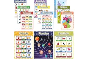 ‎LIKARTO LIKARTO® 12 pädagogische Montessori Lernposter A4 - Extra dickes Papier und beidseitig laminiert - Grundlagen 2, Lernposter Grundschule, Kinder Lernhilfe