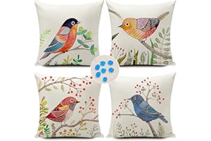 HUASHUZI Fundas de Cojines Exterior Impermeable pájaro Aves Juego de 4 Funda de Almohadas Funda cojin Decoracion Cojines jardín al Aire Libre Sala Sofa Decorativos 45x45cm Suave, cómoda