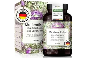 HERBIOS Leber Komplex hochdosiert - 120 Leber-Kur Kapseln für 4 Monate - mit Mariendistel (50:1 Extrakt) Artischocke Löwenzahn Cholin Cynarin & 200 mg Silymarin (80%) – vegan & ohne Zusatzstoffe