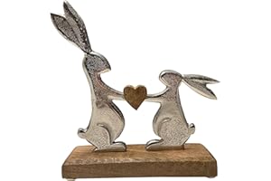 khevga Osterdeko Deko-Figur Osterhase Mango-Holz Metall Silber (19 x 20 x 5)