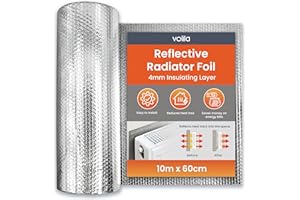 VOLILA Radiator Foil Insulation Roll 10m x 60cm - 1 Pack Radiator Reflector Panels for Enhance Heat Efficiency - Energy Saving Radiator Heat Deflector for Home Heating with Adhesive Pads Included