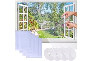 ASANDH Fly Screens for Windows, 4 Pack DIY 51x59 Inches Window Netting for Insects, with Cutter and 4 Rolls Hook Sticky Tape, Window Nets Keep Flys/Bugs/Mosquitoes Out (White, 130 x 150CM,4PCS)