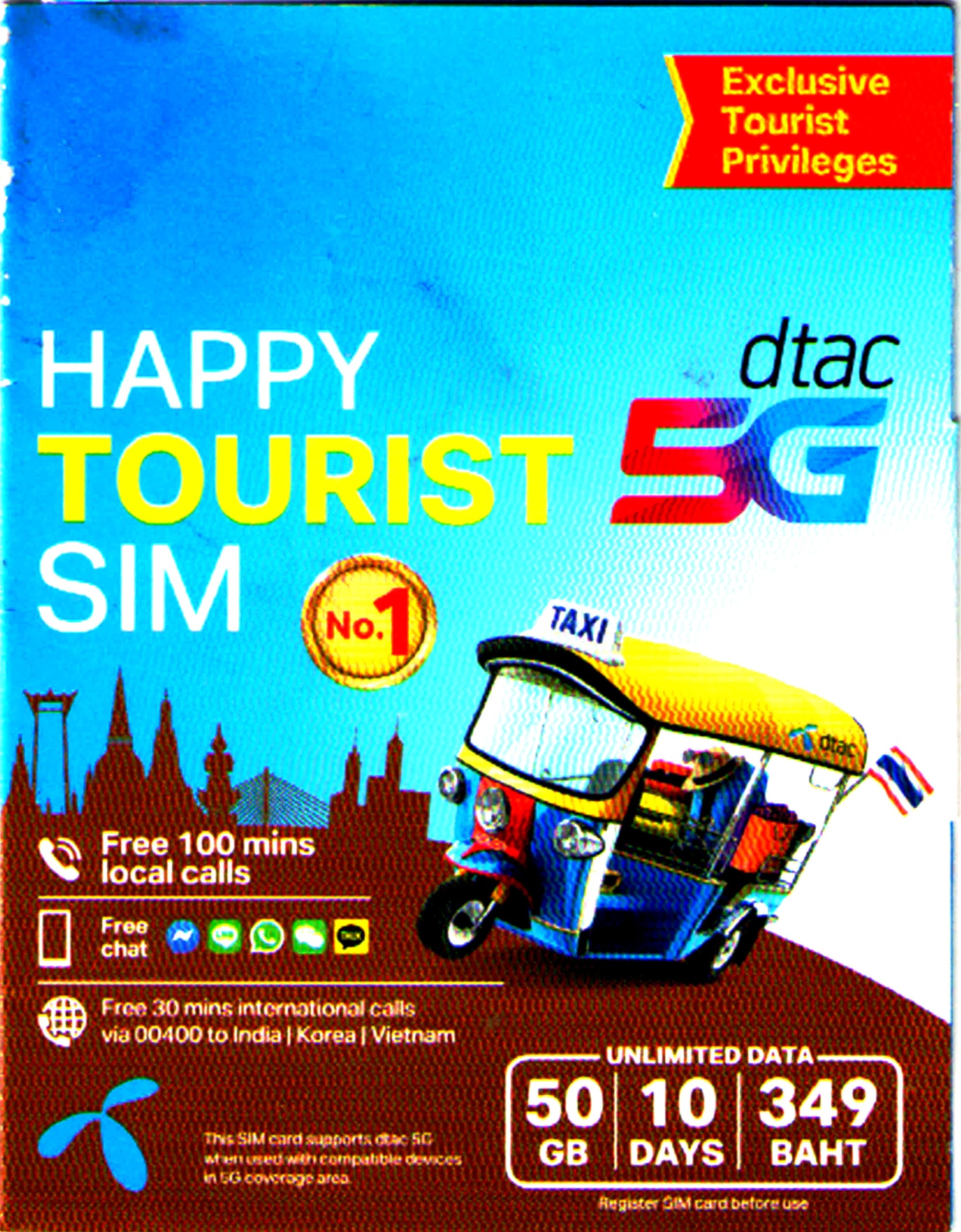 Lyca Thailand SIM Card with 50GB Data Plus 30 Mins India Calling, Valid for 10 Days