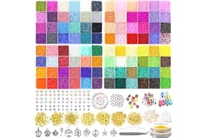 HYHJMISTY 52000pz Kit di Perle Vetro 2 mm 96 Colori, Perline per Braccialetti con Lettera per Braccialetto/Collana fai-da-te, Perline Vetro Perle Colorate con Pinzetta, Forbice e 2pcs 0,5mm Elastic Thread