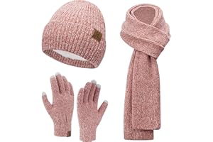 ZASFOU Donna Cappello Invernale Sciarpa Lunga Guanti Touch Screen Set Caldo Pile Foderati in Maglia Berretto Cappelli Sciarpe Lunghe Guanto Regalo per Donna Compleanno Natale