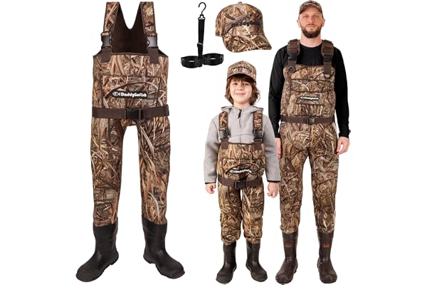 DaddyGoFish Waders De Poitrine En Néoprène Pour Enfants Et Adultes, Bootfoot, Pêche Et Chasse Casquettes De Camouflage, Cintre Wader
