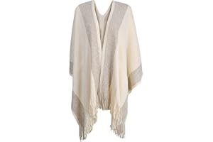 ZLYC Femmes Hiver Ouvert Cape Chaud Poncho Garniture à Franges