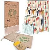 HerzensWahl® Set di 7 Panni in Cera d'api + Sacchetto di Cotone per la conservazione | 100% biodegradabili, per Alimenti, in 