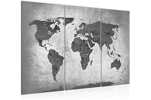 Runa Art Mapa Del Mundo Cuadro Decorativo para Sala XXL Gris Países Moderno 120 x 80 cm 3 Piezas Decoración de Pared 107631c