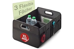 Praknu Kofferraum Organizer Faltbar XL – 3 Flexible Fächer mit 5 Taschen – Rutschfest – Ideale Größe für Ordnung im Auto – Robust & Wasserabweisend aus Oxford Gewebe - Auto Zubehör Innenraum Organizer