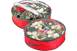ADEPTNA Set of 2 Premium Christmas Wreath Storage Decoration Storage Bags Red – Clear Zipped Cover Enables to Easily Identify the Contents