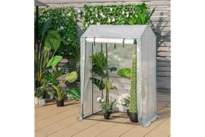 COSTWAY Gewächshaus Winterfest, 100x81x150cm, Foliengewächshaus mit PE Gitterfolie & mit aufrollbarer Reißverschlusstür, Gartengewächshaus Klein, Tomatenhaus für Tomaten, Garten Balkon, Metallrahmen