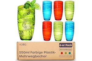 ‎VOLILA volila Arylic Plastikbecher 550ml/19oz – 6er Pack Farbiger Stapelbarer Trinkbecher – Wiederverwendbarer und Bruchsicherer Becher Plastik für den täglichen Gebrauch, Partys und Picknick
