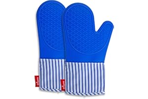 Chilgoza Silicone Oven Gloves Heat Resistant for Cooking BBQ Grilling Microwave Blue