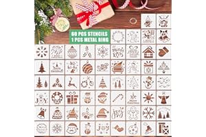 HAILUII Pochoirs de Noël, 60Pcs Pochoirs de Peinture de Dessin Père Noël Sapin Flocons de Neige Bonhomme de Neige Réutilisable Mignon Pochoir Décoration pour Bois Fenêtre Mur Cartes Scrapbooking