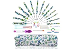 JOZEA Crochet Hooks Set, 14 Sizes 2.25mm(W)-10mm(N) Ergonomic Grip for Arthritic Hands, Soft Rubber Grip Knitting Hooks Set for Crochet Beginners, Knitting Enthusiasts(Green)