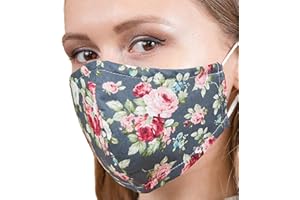 IDentity LNGR Washable Face Mask Floral with Filter Pocket UK, Reusable Cotton Masks, Ladies Wedding Womens 4 Layer Cloth Coverings (Blue Floral)