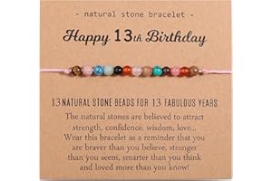 XKUZRWE Natural Crystal Milestone Birthday Bracelet Gifts for Girls Women Happy Birthday Adjustable Bracelets Present Christmas Gift for Daughter Granddaughter Niece Sister Friends (13 TH)
