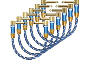 EMK Câble de raccordement pour guitare 6,35 mm avec prise à angle droit 6,35 mm 30 cm Pack of 6
