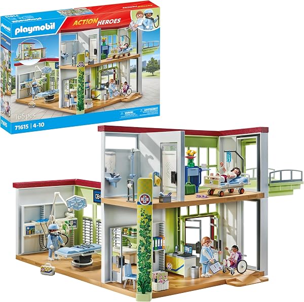 PLAYMOBIL Action Heroes 71615 Modernes Krankenhaus, mit Vier Figuren, medizinischen Geräten und Accessoires, zu über 80 % aus recycelten und biobasierten Materialien, Spielzeug für Kinder ab 4 Jahren - 1