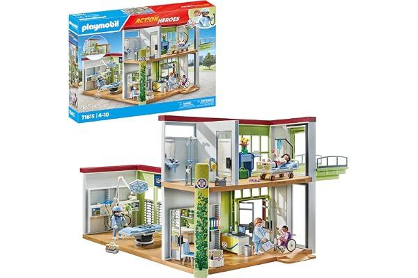 Playmobil 71615 Hôpital Moderne - Action Heroes - Comprend Quatre Personnages et du matériel médical - Dès 4 Ans