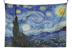 SPANKER SPACE Peinture à l'huile artistique Van Gogh Nuit étoilée Tapisserie en tissu esthétique 152,4 x 203,2 cm Tenture murale avec accessoires de suspension pour la maison Dortoir Décoration murale