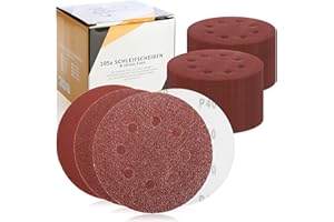 Robin Goods® 105x Lijadora orbital aleatoria 125mm - Discos de lijado de 8 agujeros - Hojas de lijado redondas con 9 tamaños de grano (redondo - rojo)