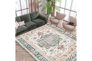 Vamcheer Tappeto Vintage Salotto-Tappeto da Salotto Antiscivolo e Lavabile, Camera da Letto Sala da Pranzo, Corridoio Tappeto Decorativo Tappeto Salone Pelo Corto, Verde 160x230cm