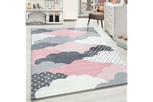 CARPETSALE24 Tappeti per bambini, colore rosa, disegno delle nuvole, 25068, tappeto rettangolare, Tappeti camera dei bambini, 120 x 170 cm