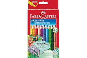 Faber-Castell 110912 - Jumbo Buntstifte Set Grip, 12-teilig, dreikant, bruchsicher, für Kinder und Erwachsene