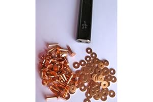 R S TRADE SUPPLIES 50 Copper saddlers Rivets & Setting Tool 10 Gauge x 1/2 & washers for Leather,Belt. Bag