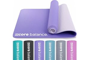 Core Balance Yoga Mat, Non Slip 6mm Thick TPE Foam for Gym Fitness Exercise Pilates Training, Lightweight & Compact with Travel Strap, 183cm x 65cm x 0.6cm (Choose Plain or with Alignment Lines)