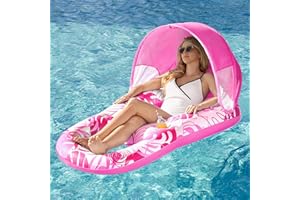 SLOOSH Flotadores Inflables para Piscina, Reclinable para Adultos, Flotador de Piscina con Bañera con Sombra, Silla Flotante con Portavasos y Reposapiés para Fiesta de Verano en la Piscina
