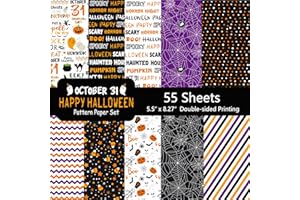 Morcheiong 55 fogli di carta decorativa con motivo Halloween su entrambi i lati, per realizzare biglietti, album fotografici, album fotografici, 10 disegni (viola, 14 x 21 cm)