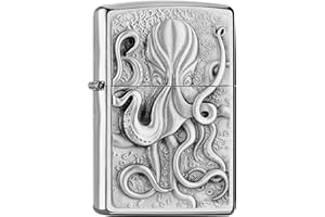 Zippo - Octopus Emblem - Chrome Brushed, Briquet tempête, Rechargeable, dans Un boîte Cadeau 200-26477 Taille Unique