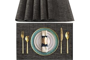 POLIGONO Manteles Individuales, Juego de 6 Lavables Salvamantele Individuales Plastico PVC, Resistentes al Calor, Antideslizantes (Marrón Oscuro)