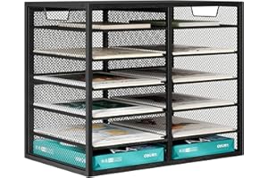 Senhoglb 12 Fächer Schreibtisch Ordner Organizer, Holz Briefablage Stapelbar, Multifunktionaler Briefablage, Metall Aktenablage, Dokumentenablage A4 Papier Aufbewahren, Schwarz