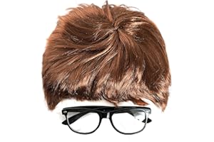 I LOVE FANCY DRESS Adults Groovy Spy Accessory Set - Brown Wig and Square Glasses - Adults International Mystery Man TV/Movie Fancy Dress Costume Accessory Set