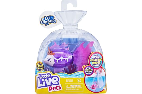 Little Live Pets Coffret Individuel Lil’ Dippers Seaqueen - Les Lil’ Dippers de sont Magiques : Ils prennent Vie au Contact de l’Eau et nagent en Direction de Leur Nourriture !