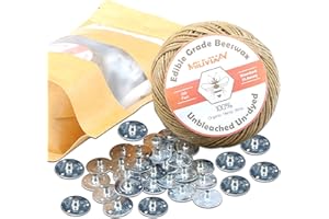 MILIVIXAY Mèche de Bougie 100% Chanvre Bio avec revêtement en Cire d'abeille Naturelle, Bobine de 60 m, Taille (1,0 mm) + languettes de Maintien de mèche (200 pièces).pour Fabrication de Bougie.
