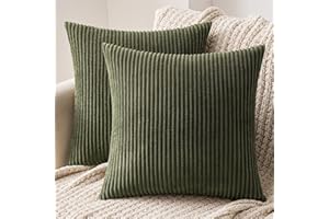 MIULEE Zestaw 2 dekoracyjnych poszewek na poduszkę z prążkowanego aksamitu na sofę miękka poszewka na poduszkę do domu salonu sypialni łóżko kliknięcie Clac 45x45cm oliwkowa zieleń