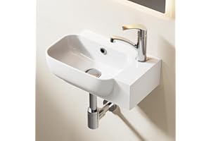 HOROW Klein Waschbecken 40 × 25cm Keramik Aufsatzwaschbecken mit Hahnloch & Überlauf, Waschschalen DIN-Norm, hart kratzfest - Einfache Wandmontage & Aufsatzmontage, für Gäste-WC, Modernes Bad